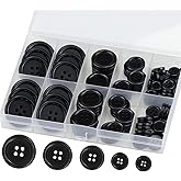 Premium 100 Pcs Resin Sewing Buttons, Eco-Friendly 4-Hole Craft Buttons, 5 Sizes of Black Round Mixed Buttons Suitable for Se