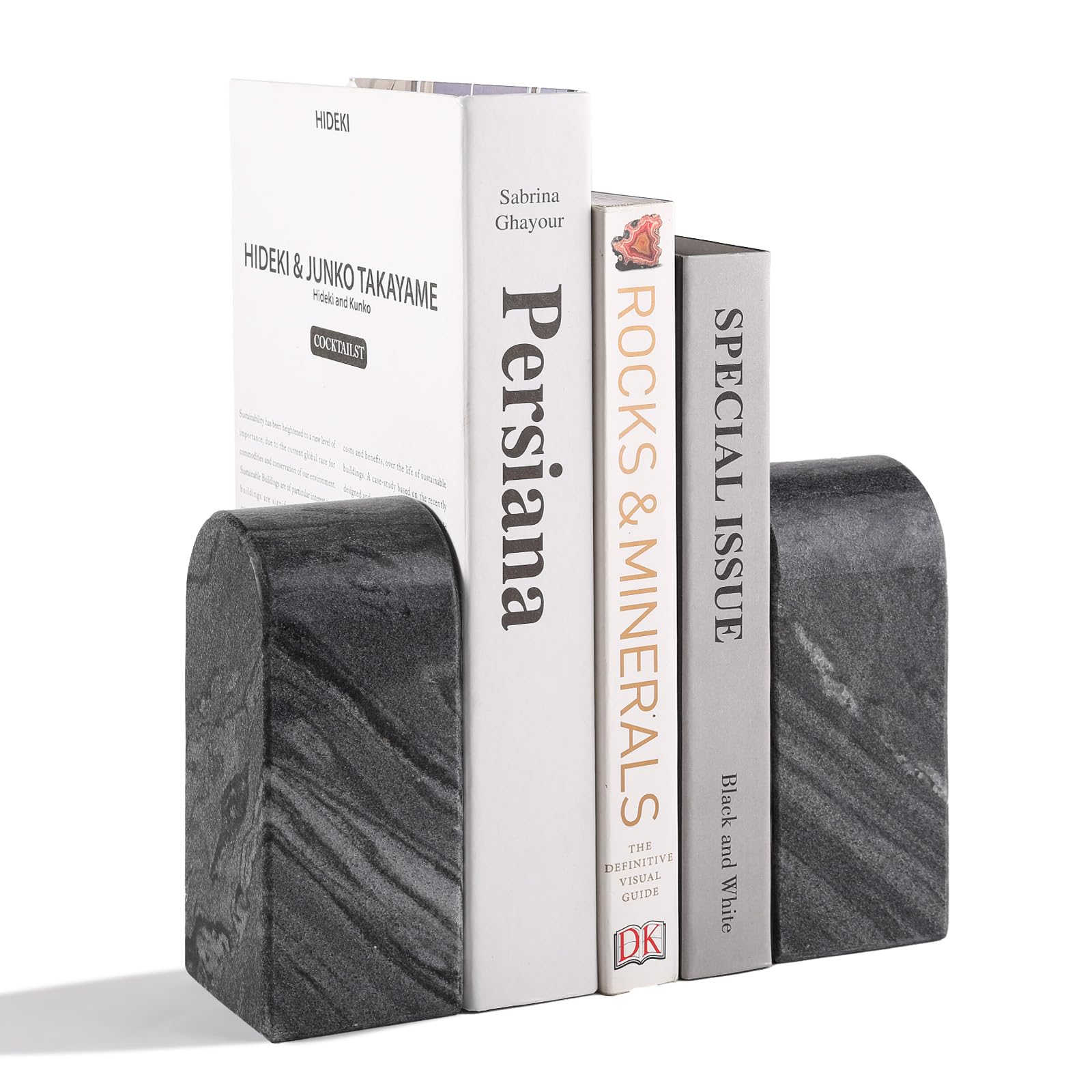 Photo 1 of Koville African Natural Marble Bookends for Shelves, 7lbs Heavy-Duty Marble Book Holders, Decorative Book Ends, Bookshelf Apartment Decor for Normal Books/CD/Video Games