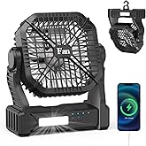 Camping Fan Rechargeable Battery Powered: Portable Camping Fan with Rotating Hook 8000mAh Battery USB Power Bank Camping Fans
