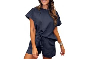 SHEWIN Women's 2 Piece Outfits Lounge Sets Casual Short Sleeve Shirts Shorts Cozy Pajamas Sweatsuit Set