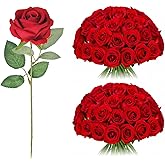 Umisu Artificial Silk Roses Flowers - 200 Pack Rose Red Fake Flowers for Wedding Decor, 3.7Inch Velvet Flower Heads with 50cm Long Stems, Suitable for Home, Party Event Decor (200, Rose Red)
