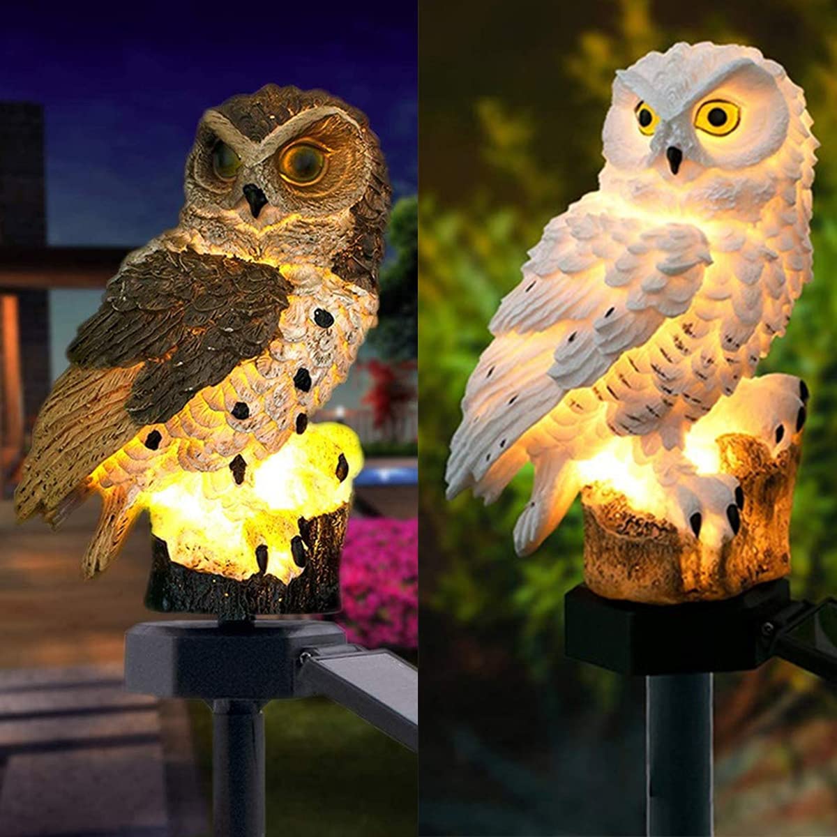 Queen.Y Owl Shape Light LED Outdoor Solar Powered Garden Waterproof Creative Energy Saving Lamp Lawn Yard Ornament Decoration Lanterns Landscape Lights (Brown)