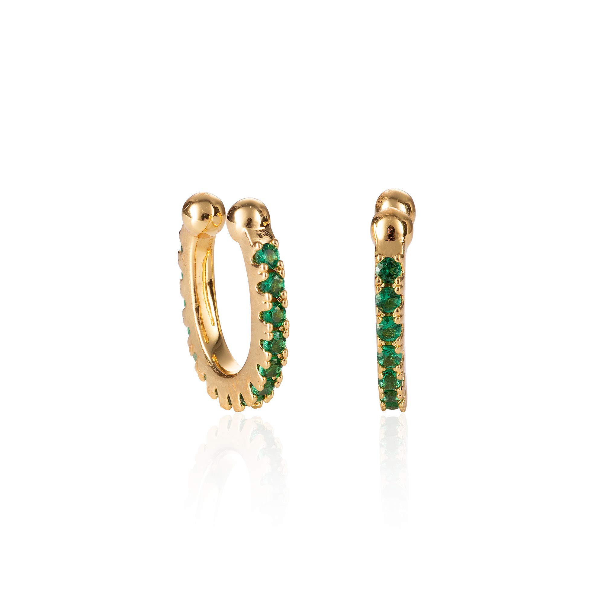 namana Green Ear Cuff Earrings for Women, Gold Ear Cuffs with Green Cubic Zirconia Gemstones, Pair of Gold Ear Cuff Earrings with Stones No Piercing, Simple Ear Cuffs for Women for Non Pierced Ears