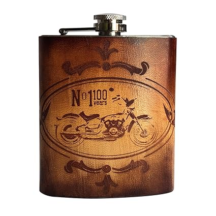 VINAY AND VIJAY 7 Oz Genuine Leather Wine Flasks for Men Birthday Gifts Hip Flasks for Men - Brown