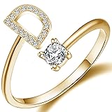 Haoze Initial Letter Ring for Women Rose Gold