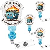Misdary 4 Pcs Funny Badge Reel for Nurse, Dumpster Fire Badge Reel Cute Retractable Holder Name ID Clip with Alligator Clip for Nursing Medical Assistant Doctor Work Accessories Coworker