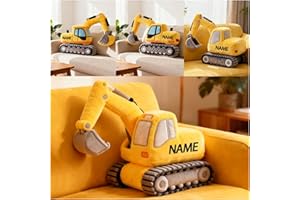 Personalized Excavator Shaped Pillow, Custom Name 2D Printed Construction Engineering Vehicle Excavator Throw Pillow Sofa Dec