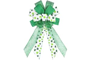 HYING Large St. Patrick's Day Bows for Wreath, Green White Shamrock St. Patrick's Wreath Bow for Front Door Indoor Outdoor Wall Decoration St. Patrick's Supplies Ornament