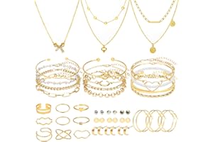 NEWITIN 49 Pieces Gold Jewelry Set for Women Fashion Costume Jewelry Gold Plated Necklace Bracelet Ring Earrings Set for Women