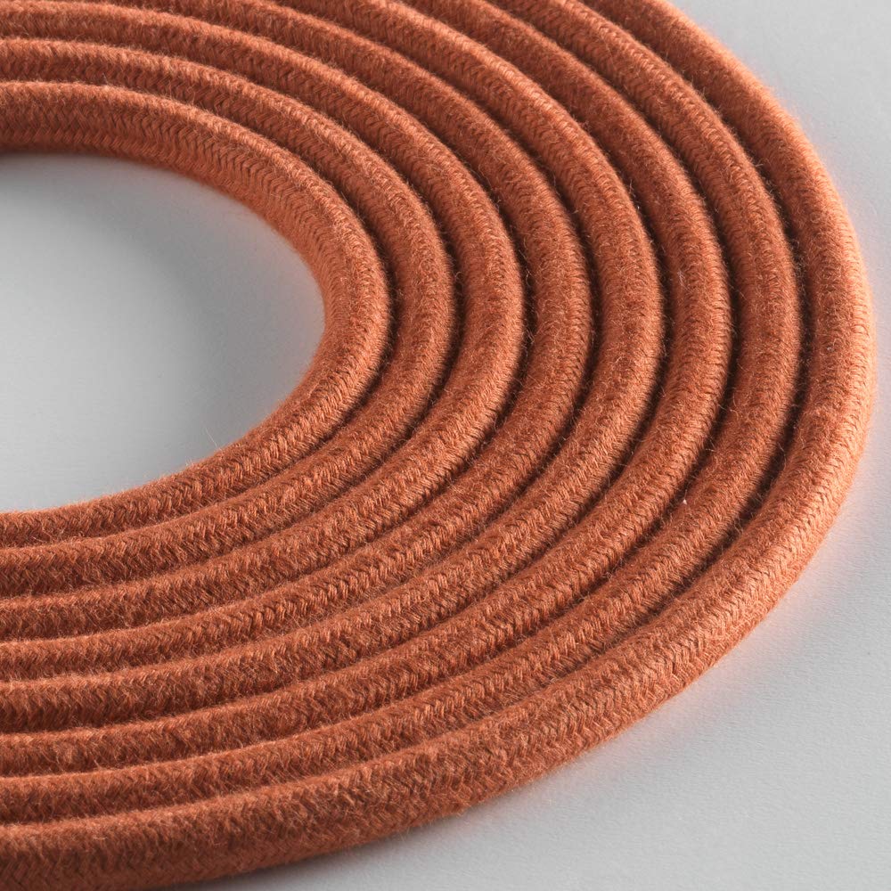 Klartext – Light Round Textile Cable for Lighting, 3 x 0.75 mm, Brick Cotton, 5 m. Warning: Earth Cable Included! Maximum Anti-Shock Safety!