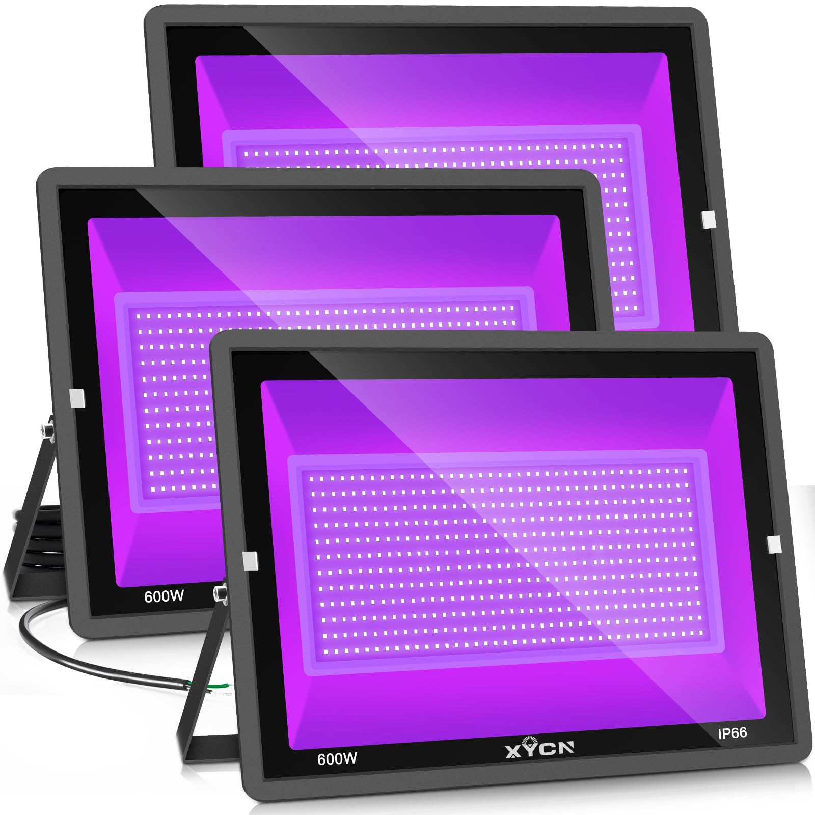 Photo 1 of XYCN(3 Pack 600W LED Black Lights, 395nm to 410nm Outdoor IP66 Waterproof Flood Blacklight Light with Plug for Glow in The Dark, Dance Party, Stage Lighting, Body Paint, Neon Glow,Fluorescent Poster