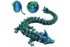 TWWKDD 3D Printed Dragon in Egg, 8" Articulated Crystal Dragon, Crystal Dragon Fidget Toy for Adult, 3D Prited Dragon, Home Office Decor Executive Desk Toys(8In Laser Green Dragon + 3.4In Egg)