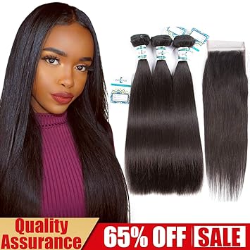 Amazon Com Straight Brazilian Hair Bundles With Closure 14 16