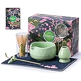 Buucup Matcha Whisk Set, Ceramic Matcha Kit Set Includes Matcha Bowl, Matcha Whisk and Holder, Bamboo Scoop, Scoop Rest, Sifter and Tea Towel - 7 Pcs Matcha Kit for Matcha Lovers (Green)