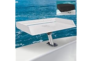 HNONPW Boat Cutting Board, Bait Table Fillet Board with Fish Ruler for Fish Cleaning Station, with Rod Holder Mount Plier Storage and Knife Slot, Boat Fillet Table Cover, Boat Accessories Marine