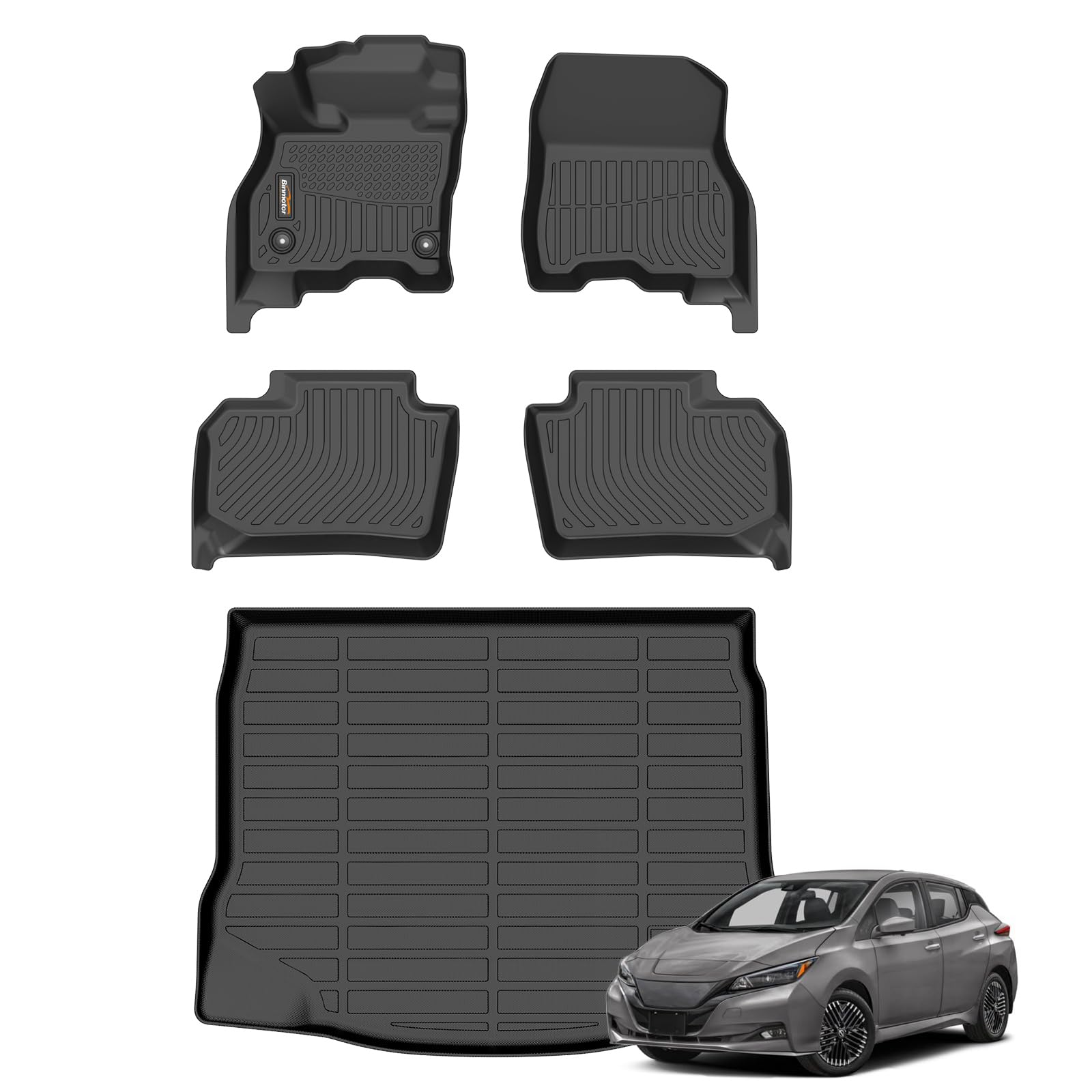 Binmotor-All Weather Car Floor Mats and Cargo Liner Set for Nissan Leaf 2018-2025, 2 Rows with Cargo Mat Set, TPE Rubber Liners for Nissan Leaf Accessories Mats Trunk Liner Mat-Black Image Binmotor-All Weather Car Floor Mats and Cargo Liner Set for Nissan Leaf 2018-2025, 2 Rows with Cargo Mat Set, TPE Rubber Liners for Nissan Leaf Accessories Mats Trunk Liner Mat-Black Image