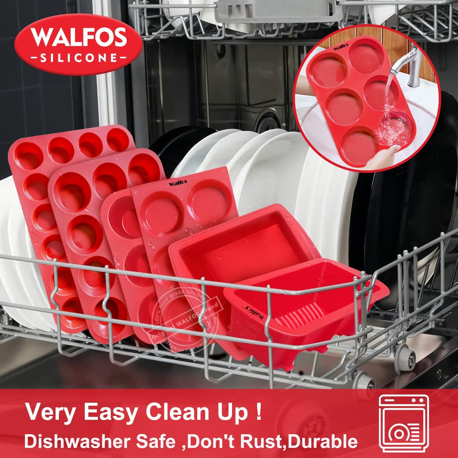 Walfos Silicone Muffin Top Pans for Baking 4inch Jumbo Size, Perfect Results Premium Non-Stick Bakeware Egg Baking Pan, Great for Eggs, Hamburger Bun, Muffin Top and More, Food Grade & BPA Free, 2pcs