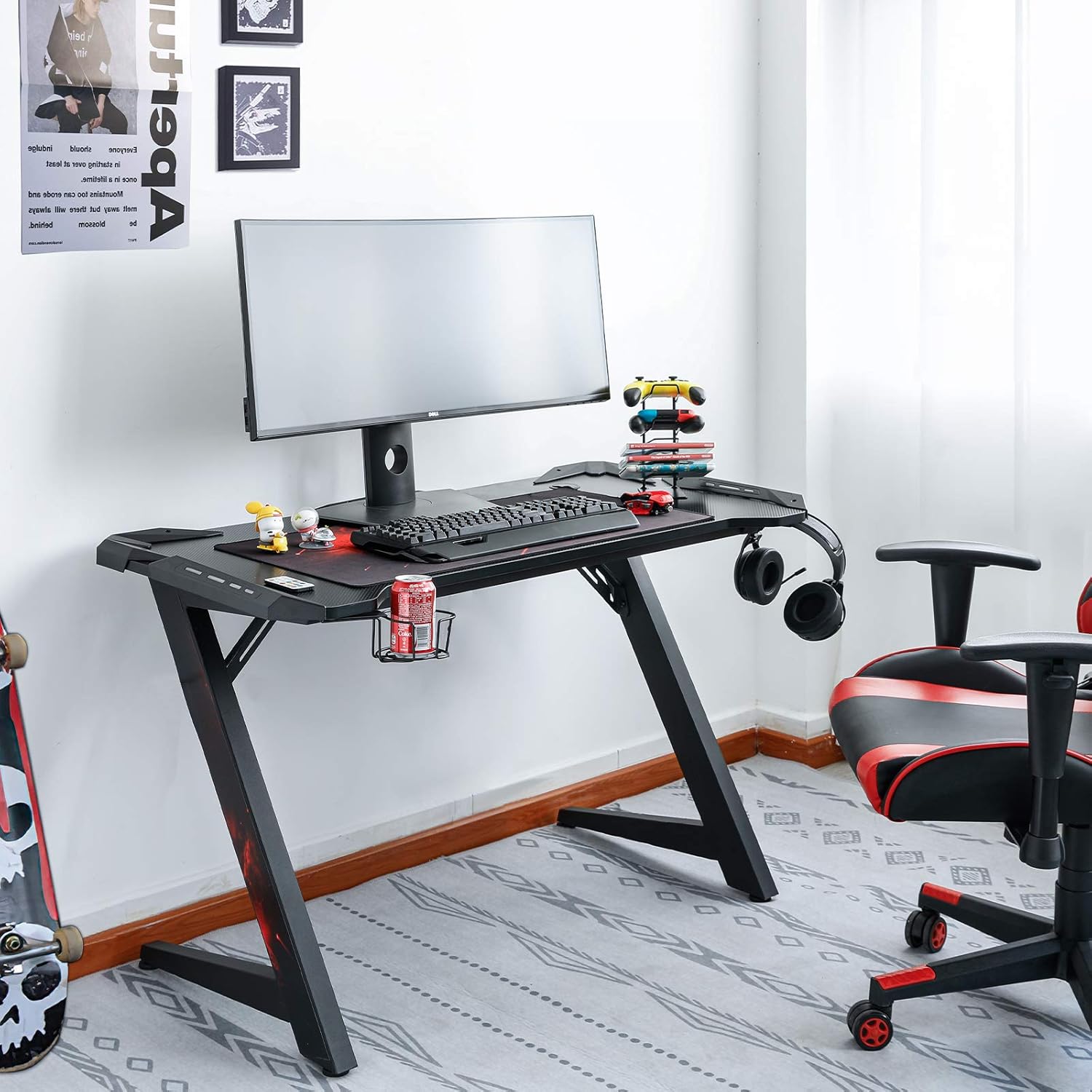 ZShaped Computer Gaming Desk w/ RGB LED Lights & Mouse PadHome Office