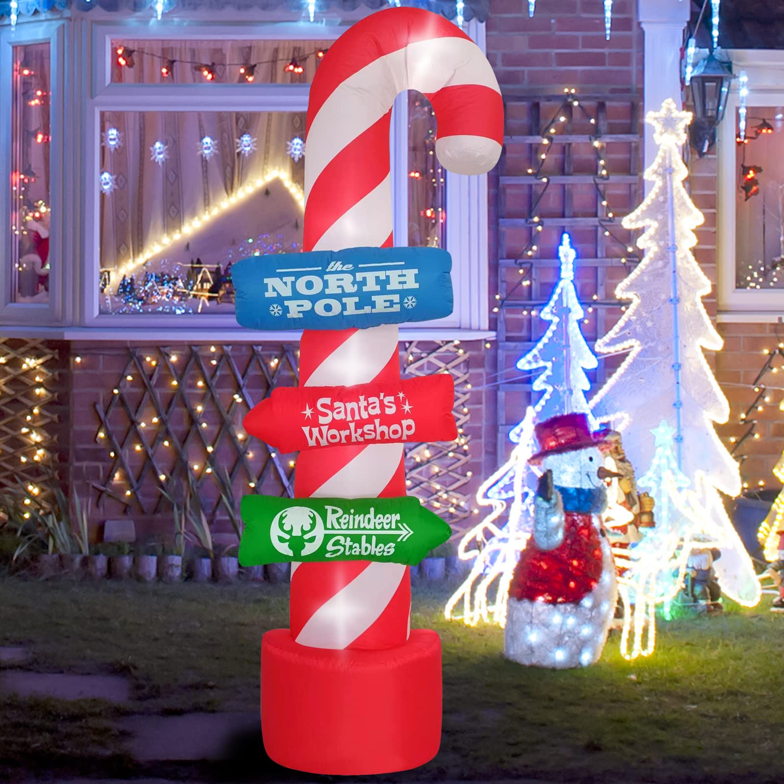 SHDEJTG 8ft Outdoor Candy Cane Stacking Sign Inflatables with LED