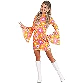 Floral Disco Dance Party Costume Dress | 1970s Groovy Outfit For Women | Halloween Psychedelic Flower Power