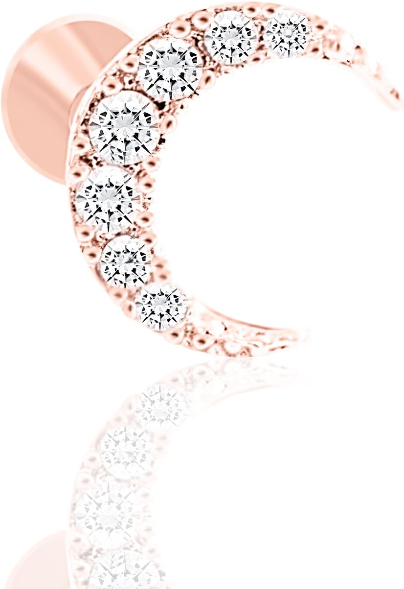 ONDAISY Cartilage Daith Tragus Helix Solid Boho Gypsy Sideways Half Blue Crescent Sailor Luna Moon Ear Studs Earring piercing Labret