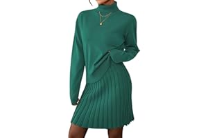 Pink Queen 2025 Women's 2 Piece Sweater Outfits Set Long Sleeve High Neck Top Pleated Mini Skirt Ribbed Knit