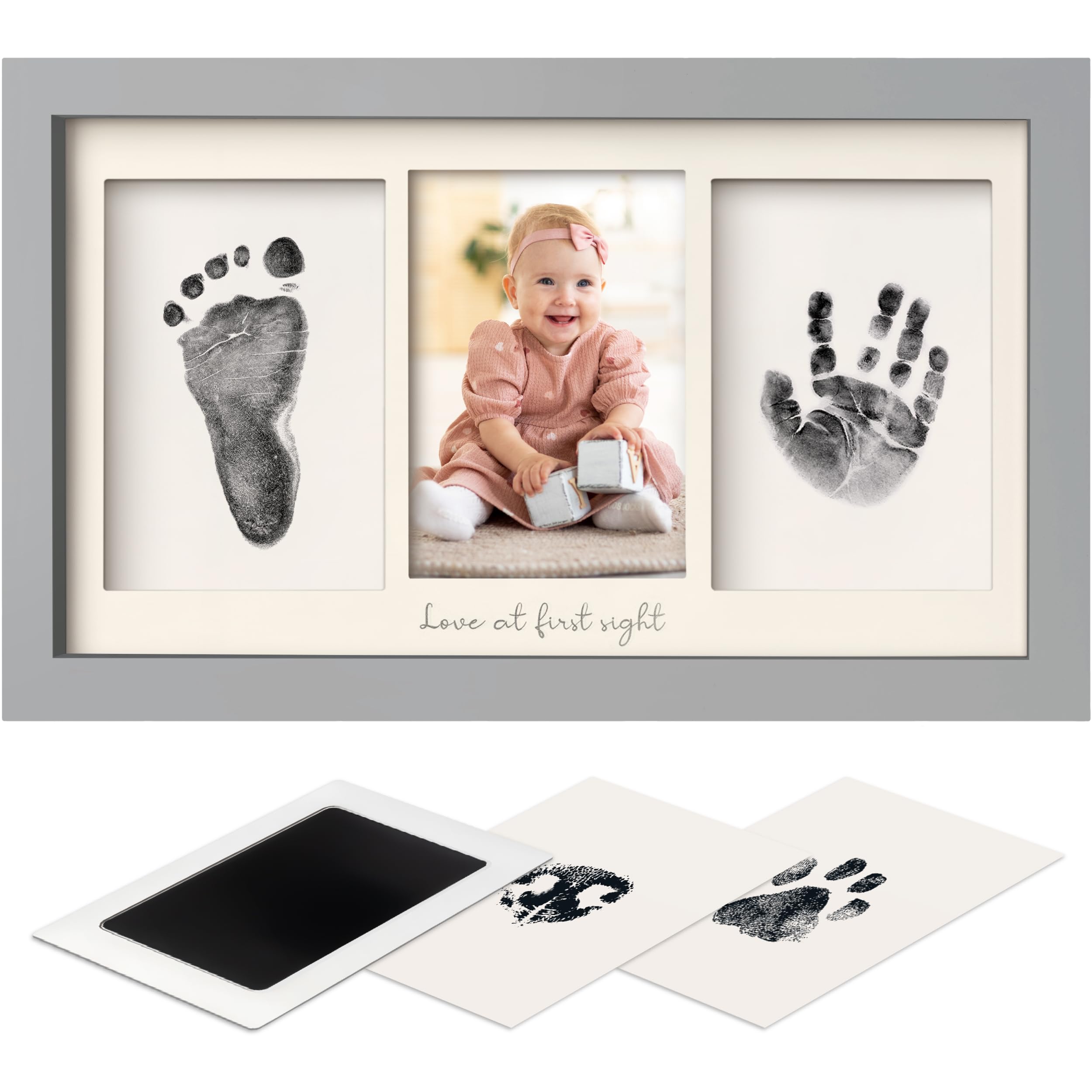 Photo 1 of Inkless Baby Hand and Footprint Kit Boy, Girl - No Mess Ink Pad for Handprint, Clean Touch Dog Paw Print Kit, Personalized Baby Shower Gifts, Nursery Newborn Keepsake Frame (Cloud Gray)