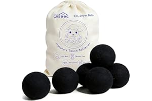 Wool Dryer Balls 6-Pack XL - Natural Reusable Laundry Fabric Softener, Reduces Wrinkles & Drying Time, Hypoallergenic, Leaves