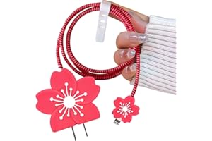 Cherry Blossom Cable Protector for iPhone Adapter, 3D Cute Pretty Flower Design Soft Silicone Data Cable Cord Saver Phone Cha