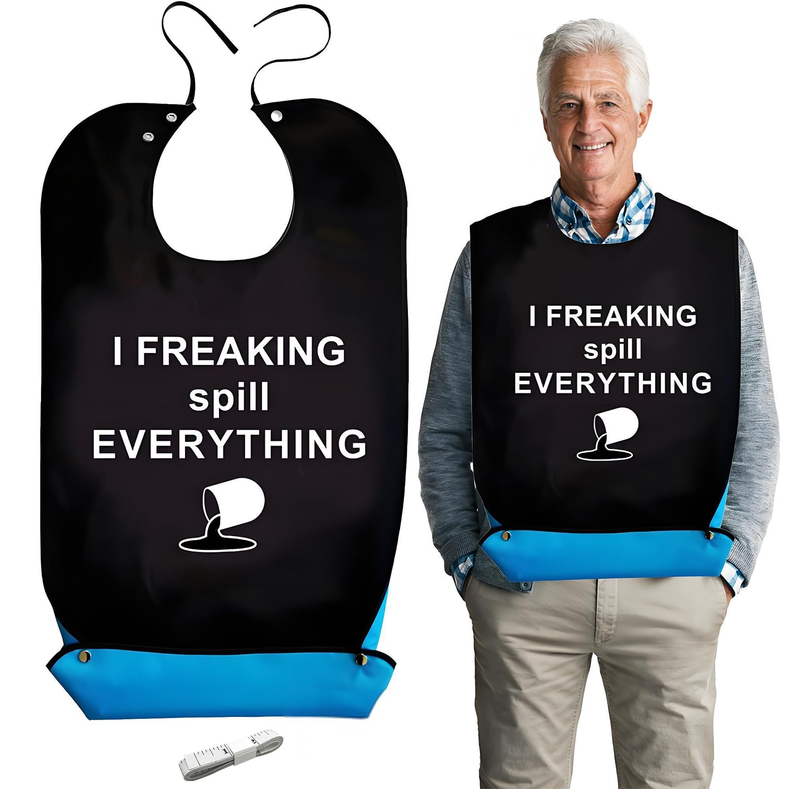 SwirlColor Funny Adult Bibs for Elderly Washable, Waterproof And Reusable Adult Bib for Eating Novelty Clothing Protectors with Crumb Catcher for Adults Senior Women and Men with a Ruler (Cup)