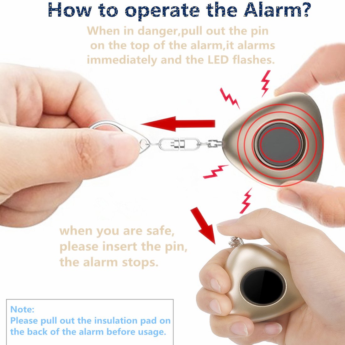 Personal Alarm 2 Pack Self Defense Device Security SOS 130DB 2 in 1 LED Flashlight Keychain for Elders/Women/Kids/Joggers/Students