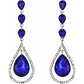 EVER FAITH Austrian Crystal Bridal Hollow-out Teardrop Pierced Dangle Earrings