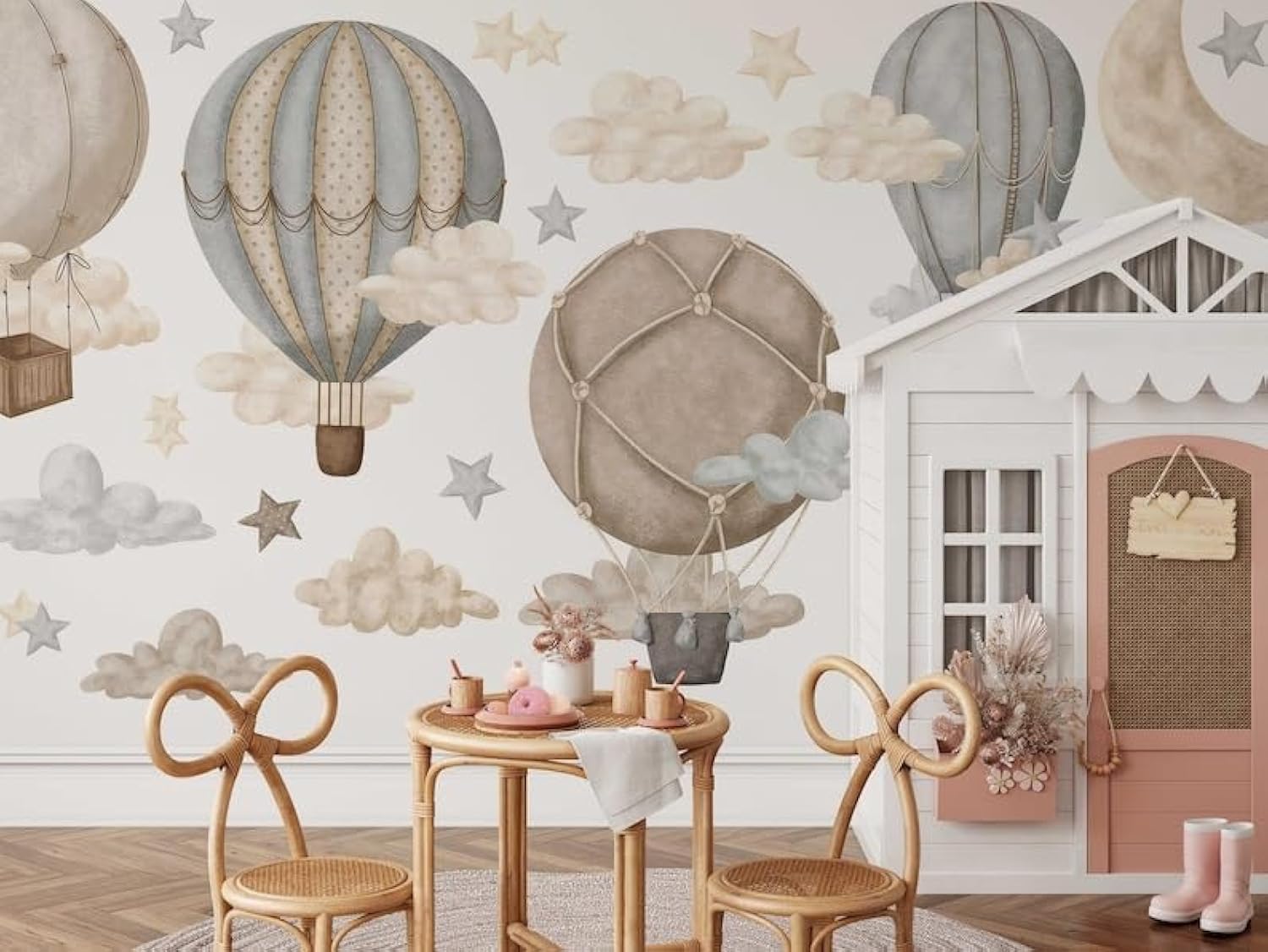 BelleImpression Hot Air Balloon Wall Stickers for Nursery Wall Decor, Removable Wall Decal Cloud Stickers for Kids Bedroom, Living Room, playroom - Neutral Medium