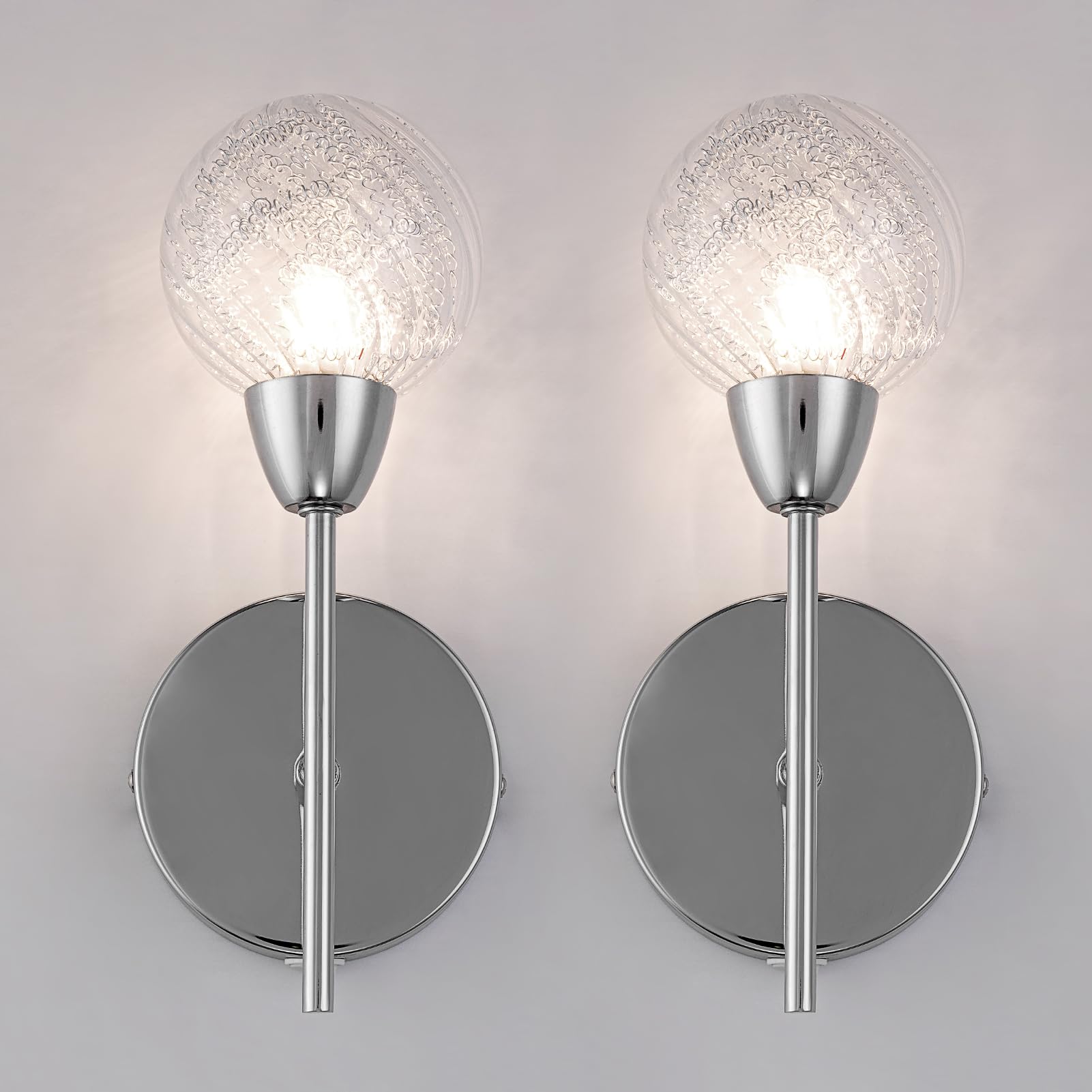 HARPER LIVING Modern Wall Lights Set of 2, BOLLA Wall Lamp with On/Off Switch, G9 Bulb Cap, Polish Chrome Wall Sconce Lights for Living Room Bedroom Hallway Hotel(Bulb NOT Included)