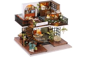 CUTEBEE Dollhouse Miniature with Furniture, DIY Wooden Dollhouse Kit Plus Dust Proof, Creative Room Idea(Forest Tea Shop)