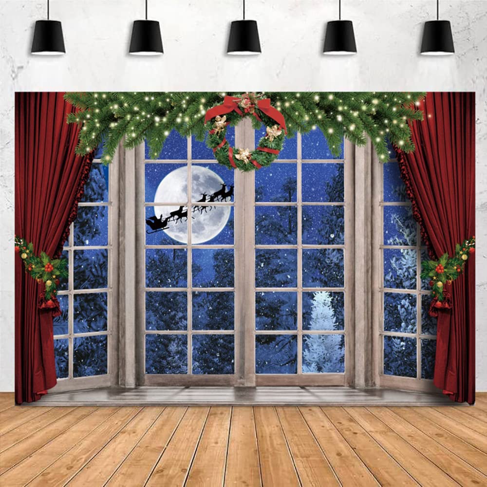 OFILA 7x5ft Christmas Window Backdrop for