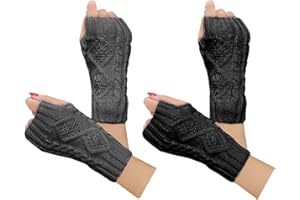 Justay Women Winter Warm Knit Fingerless Gloves Hand Crochet Thumbhole Arm Warmers Mittens
