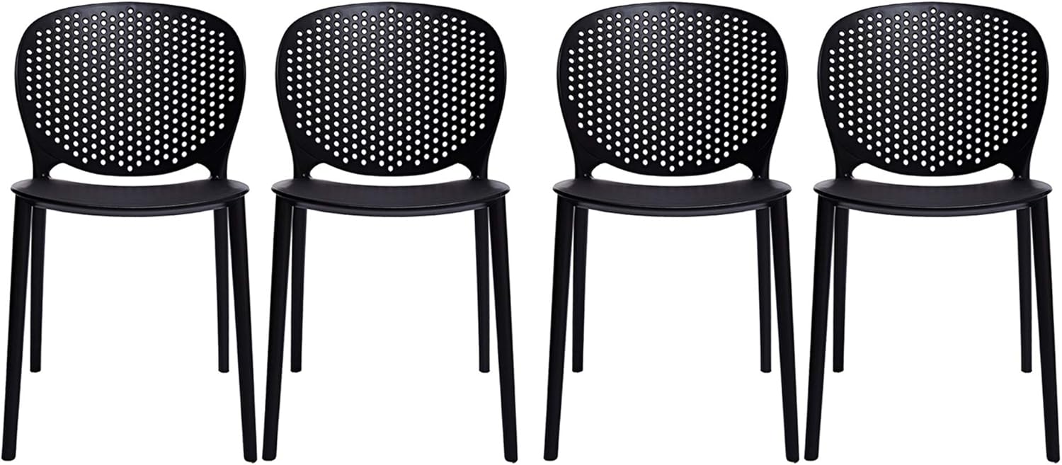 Amazon Com 2xhome Set Of 4 Dark Black Contemporary Modern Stackable Assembled Plastic Chair Molded With Back Armless Side Matte For Dining Room Outdoor Garden Patio Balcony Work Office Desk Kitchen Kitchen