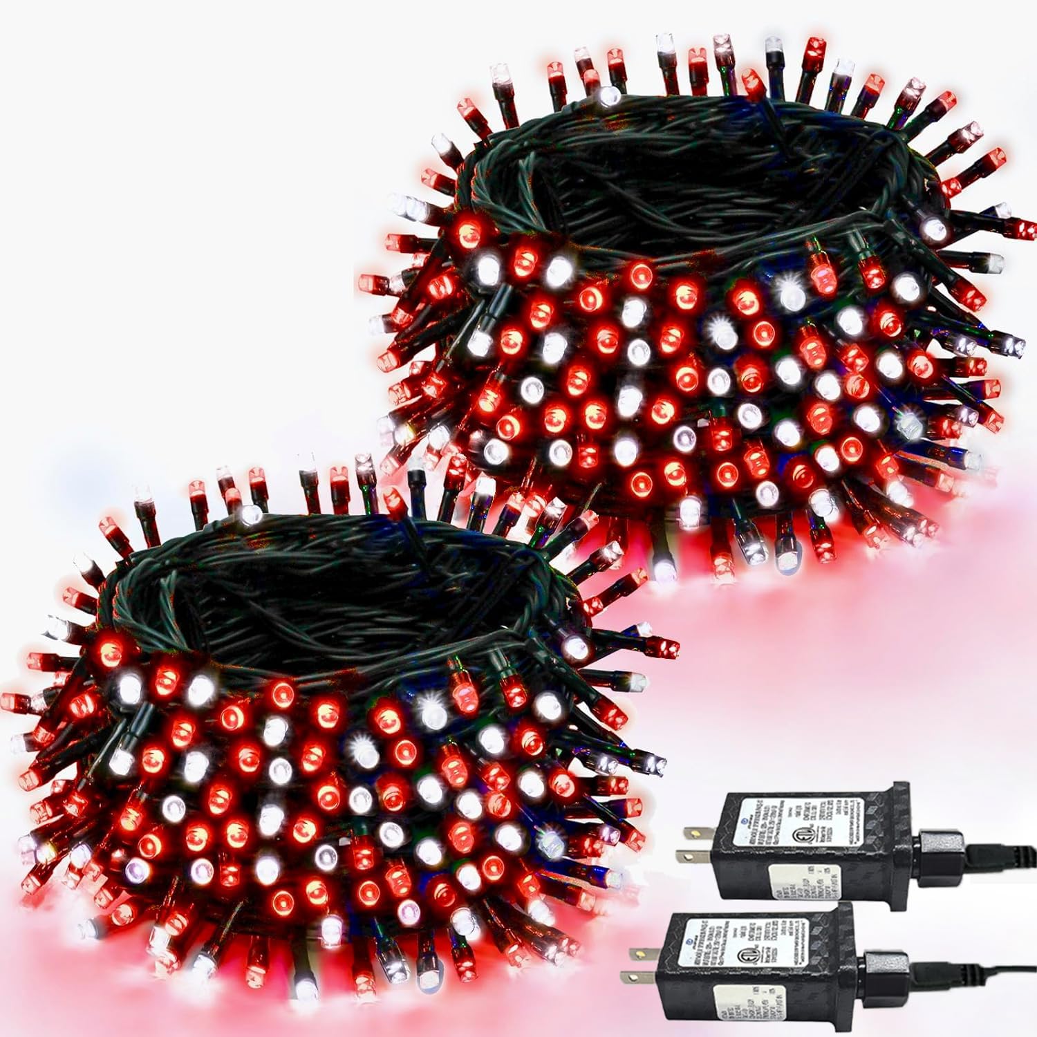 Photo 1 of 2-Pack 66FT 200 LED Christmas Lights, 13 Modes Extendable Christmas Tree Lights with Timer & Memory, Waterproof Twinkle Fairy Lights Green Wire Outdoor String Lights Indoor for Xmas Tree (Red White)