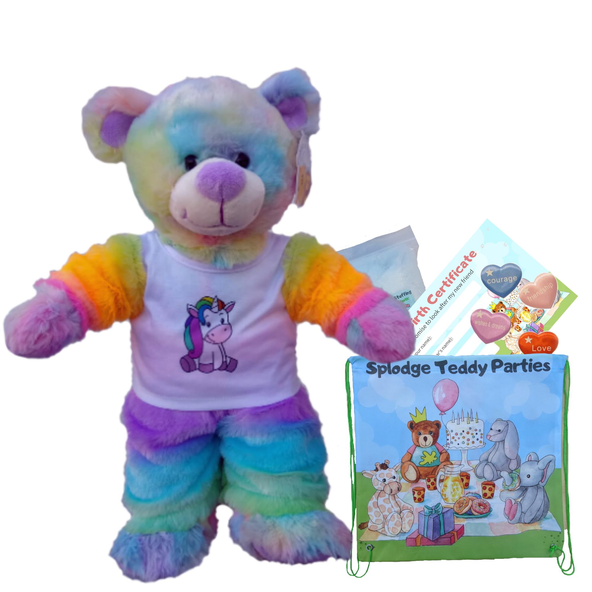 Magical Rainbow Bear - Soft Plush Toy - 16 inch / 40cm - Build your own Teddy Bear Making Kit with fluffy rainbow unicorn pyjamas