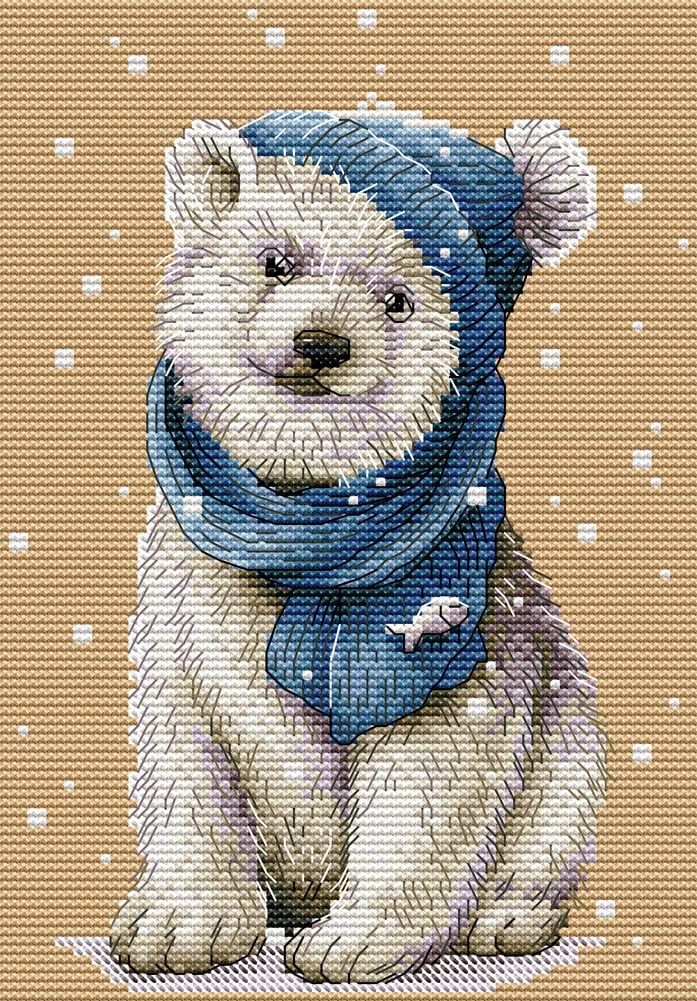 Awesocrafts Cross Stitch Stamped Kits Winter White Bear Easy Patterns Cross Stitching Embroidery Needlework Kit Supplies