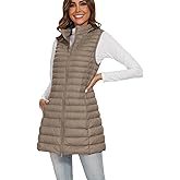 FlyGulls Long Puffer Vest for Women Winter Lightweight Down Vest Black Womens Vests Outerwear Sleeveless Jacket with Pockets