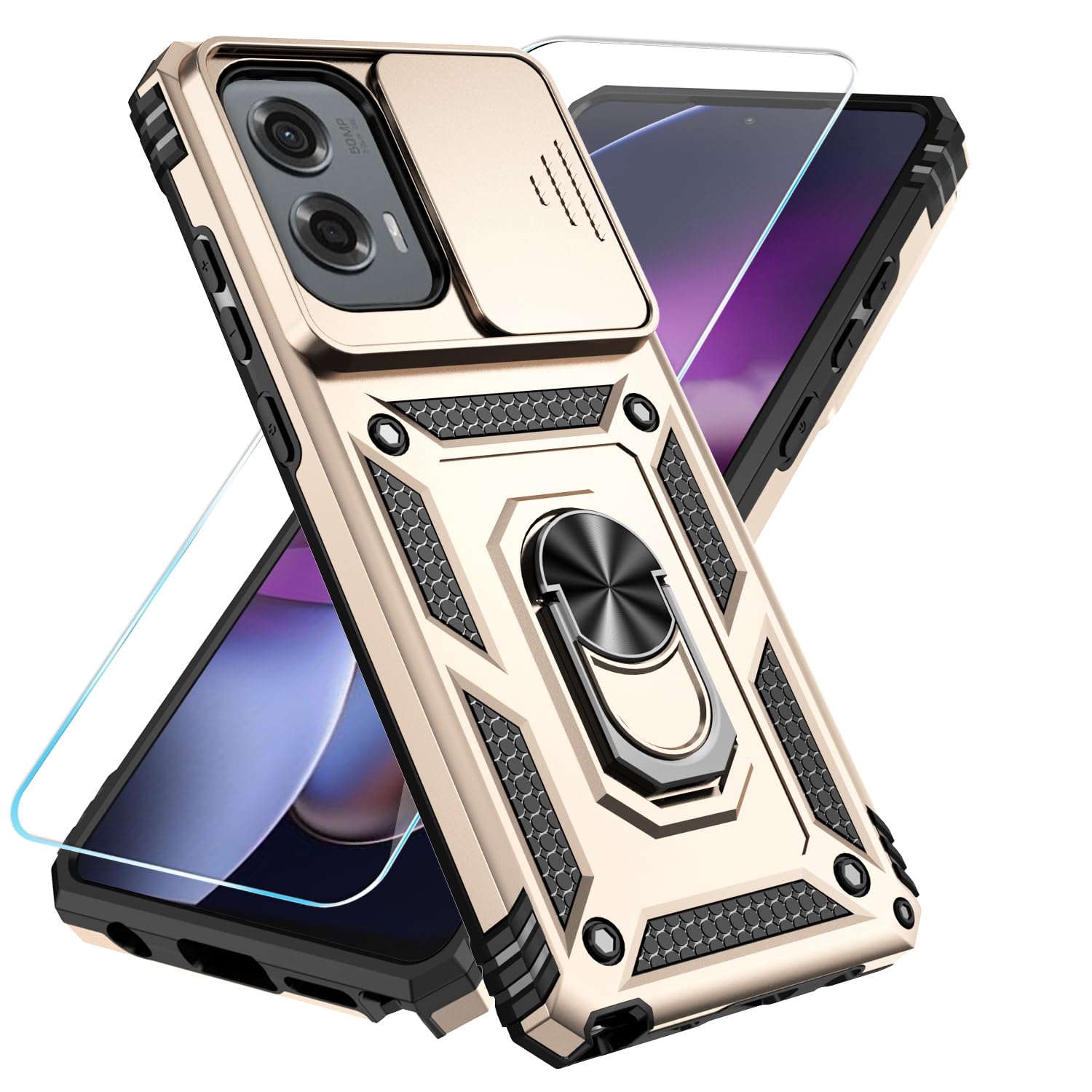Photo 1 of SunStory Phone Case for Motorola Moto G Stylus 5G 2024 Case with HD Screen Protector & Slide Camera Cover & Kickstand, [Military-Grade] Phone Case for Moto G Stylus 5G 2024, Gold