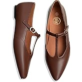 Trary Flats for Women T-Straps Mary Jane Shoes Women Pointed Toe Women's Ballet Flats Comfortable Adjustable Buckle Slip On 2025 Fall Shoes Loafer for Dressy Business Casual Work