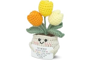 OASSIE Christmas Teacher Gifts for Women - Mini Handmade Positive Tulip Crochet Flowers with Message Card - Stocking Stuffers Christmas Birthday Gifts for Teachers from Student