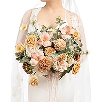 Ling's Moment Peach Wedding Bouquets for Bride, Apricot Bridal