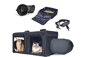 FURTENT Portable Cat Carrier with Litter Box - Pet Carrier for 2 Cats and Puppy Home, Car Cat Travel Carrier, Outdoor Collapsible Cat Tunnel Toy, Includes Tote Bag/Soft Hammock/Mat, Large Cat Cage