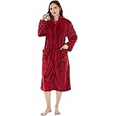 PAVILIA Womens Housecoat Zip Robe, Fleece Zip Up Front Robe Bathrobe, Plush Warm Zipper House Coat Lounger with Pockets, Long