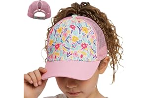 Girls Pony Hat Distressed High Ponytail Messy Bun Baseball Caps Kids Trucker Floral Sun Protection Hats Biking Cap(4-10years)