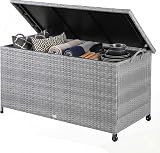 CASARIA 270 Litre Polyrattan Storage Box with Wheels Grey 117x53x60cm